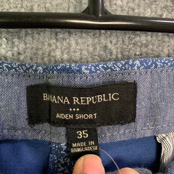 NWT Banana Republic Men’s Sz 35 AIDEN STRETCH‎ MULTI BLUE PRINT SHORTS - Picture 7 of 9
